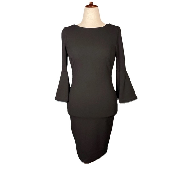 Calvin Klein Black 3/4-Bell Sleeve Boat Neck Sheath Dress Knee Length Size 4 NWT - Picture 1 of 10
